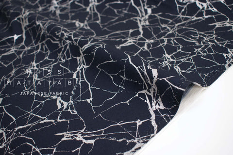 Japanese Fabric Marble - navy, metallic silver - 50cm