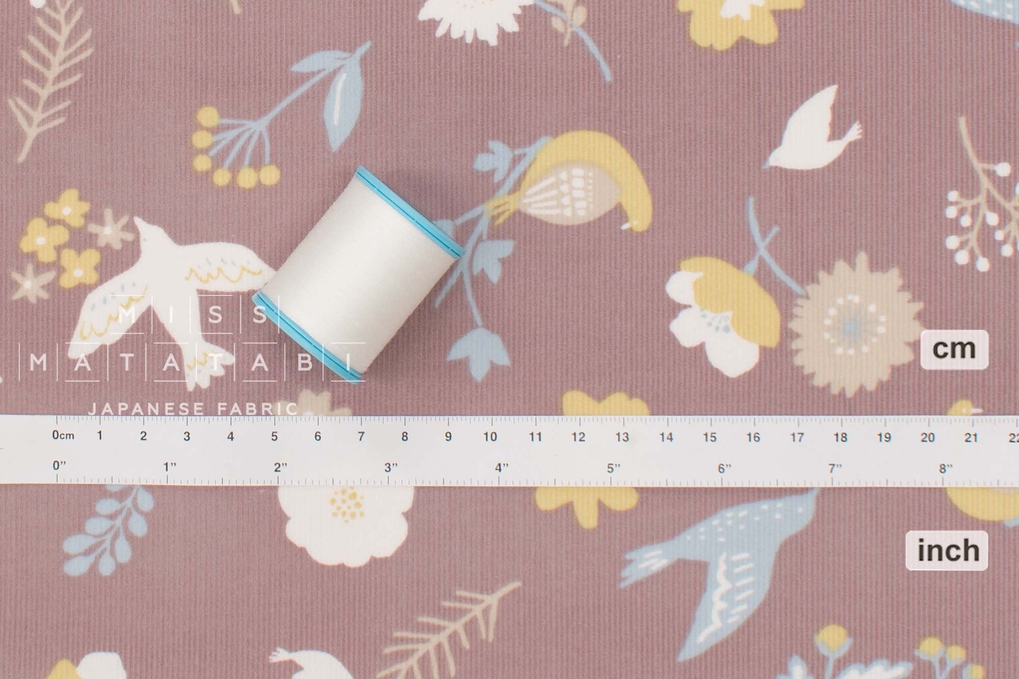 Japanese Fabric Corduroy Mjuk Tori to Hana - C1 - 50cm