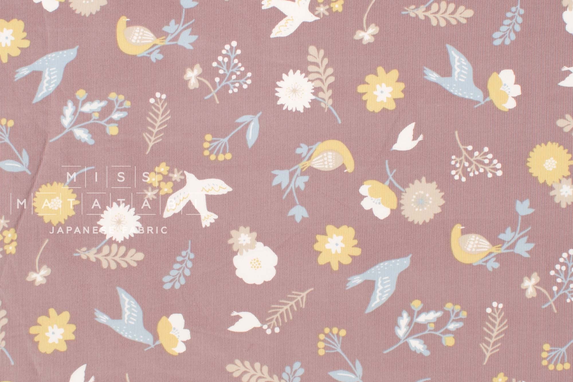 Japanese Fabric Corduroy Mjuk Tori to Hana - C1 - 50cm