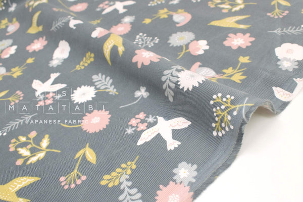 Japanese Fabric Corduroy Mjuk Tori to Hana - C2 - 50cm