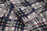 Japanese Fabric Yarn Dyed Wool Textured Plaid - blue, grey - 50cm