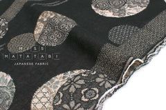 Japanese Fabric Yarn Dyed Jacquard Woven Crescent Moon - black, latte - 50cm