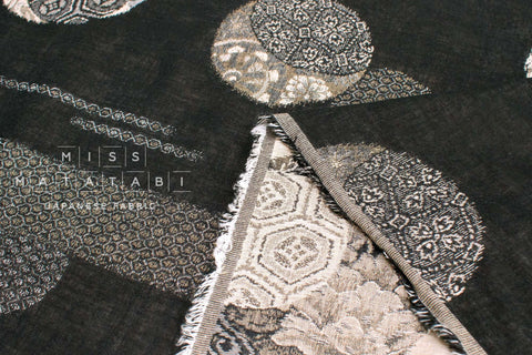 Japanese Fabric Yarn Dyed Jacquard Woven Crescent Moon - black, latte - 50cm