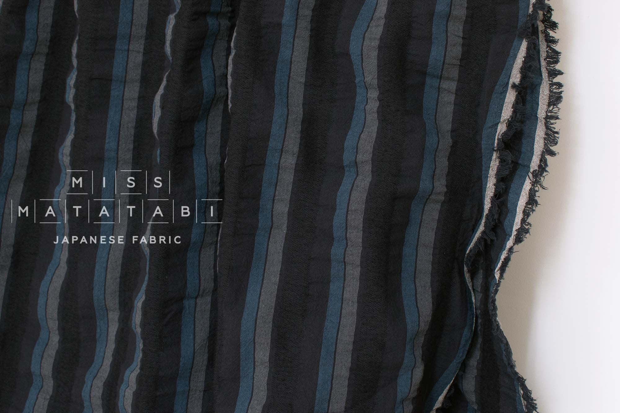 Japanese Fabric Shokunin Collection Yarn-Dyed Wool Stripes - charcoal, teal - 50cm