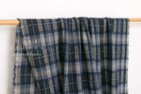 Japanese Fabric Shokunin Collection Yarn-Dyed Wool Plaid - navy blue - 50cm