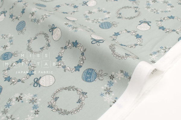 Japanese Fabric Noel Blanc Mistletoe and Ornaments - B3 - 50cm