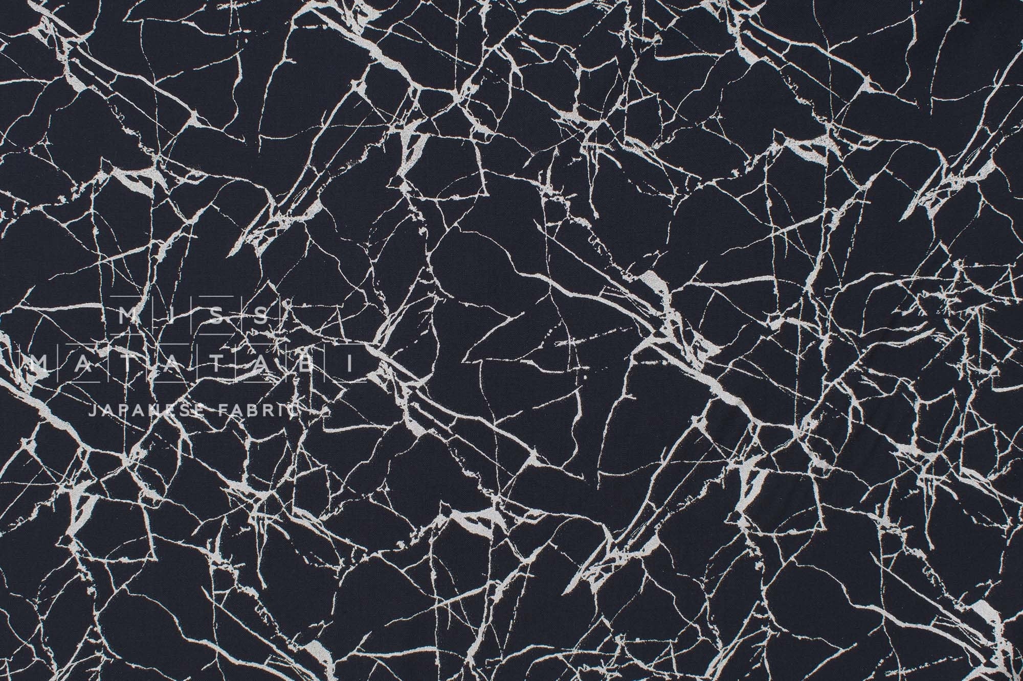 Japanese Fabric Marble - navy, metallic silver - 50cm