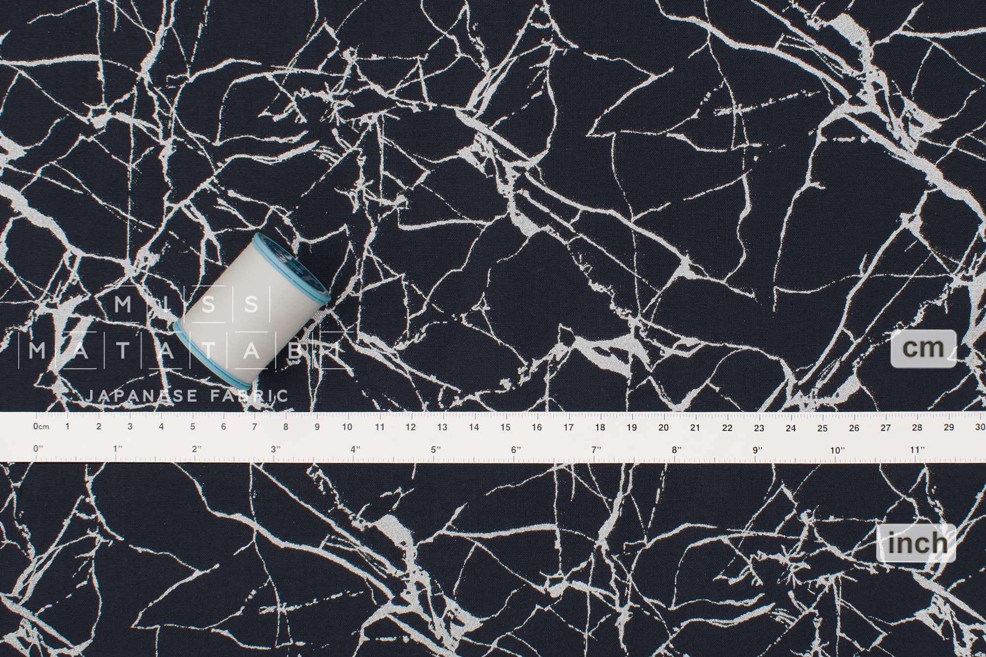 Japanese Fabric Marble - navy, metallic silver - 50cm