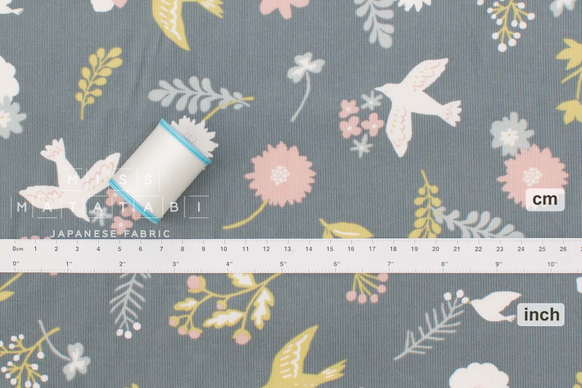 Japanese Fabric Corduroy Mjuk Tori to Hana - C2 - 50cm