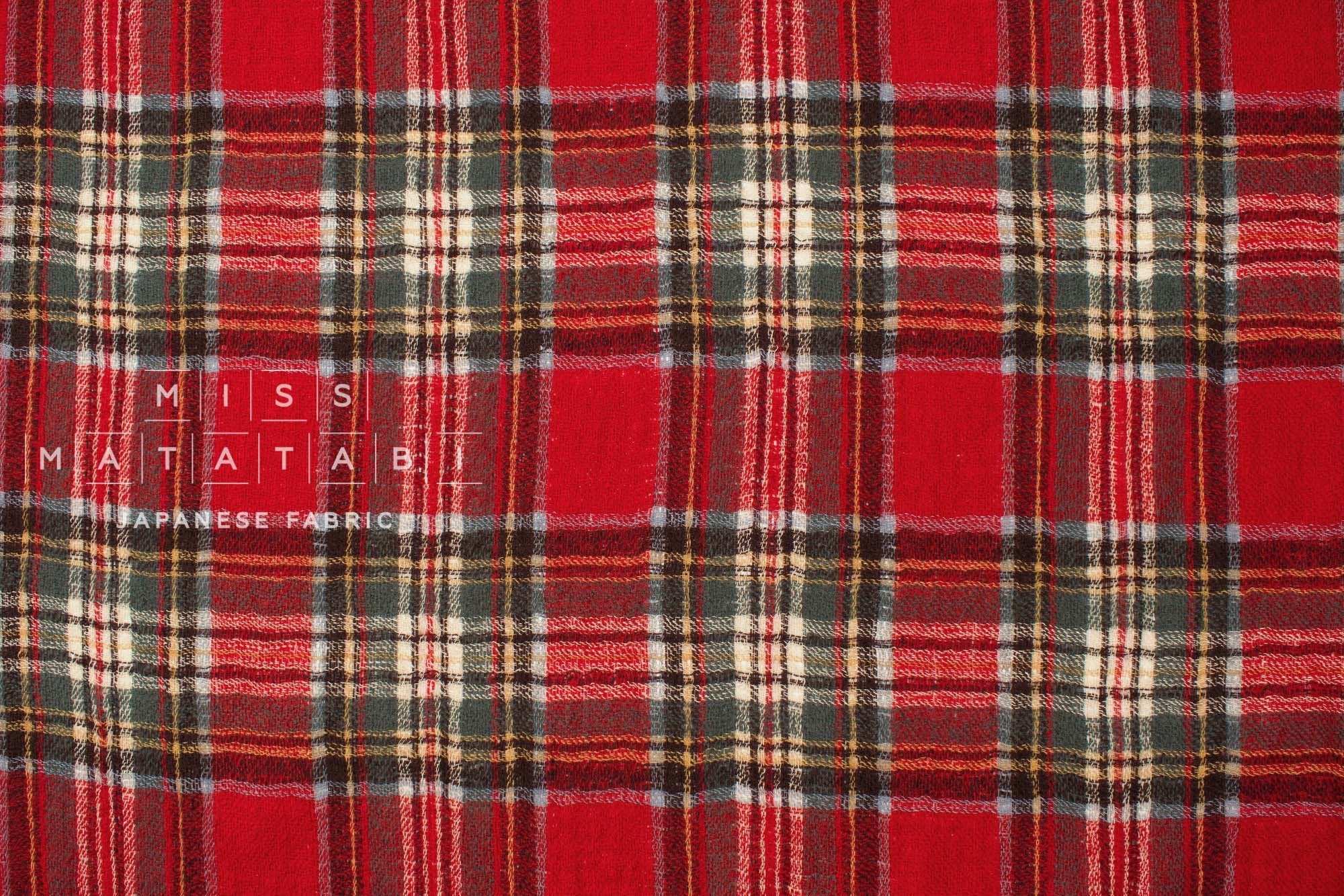 Japanese Fabric Shokunin Collection Yarn-Dyed Wool Tartan Plaid - red - 50cm