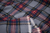 Japanese Fabric Shokunin Collection Yarn-Dyed Wool Tartan Plaid - grey, blue - 50cm