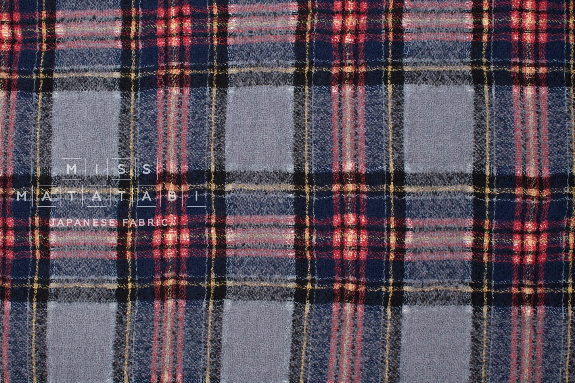 Japanese Fabric Shokunin Collection Yarn-Dyed Wool Tartan Plaid - grey, blue - 50cm