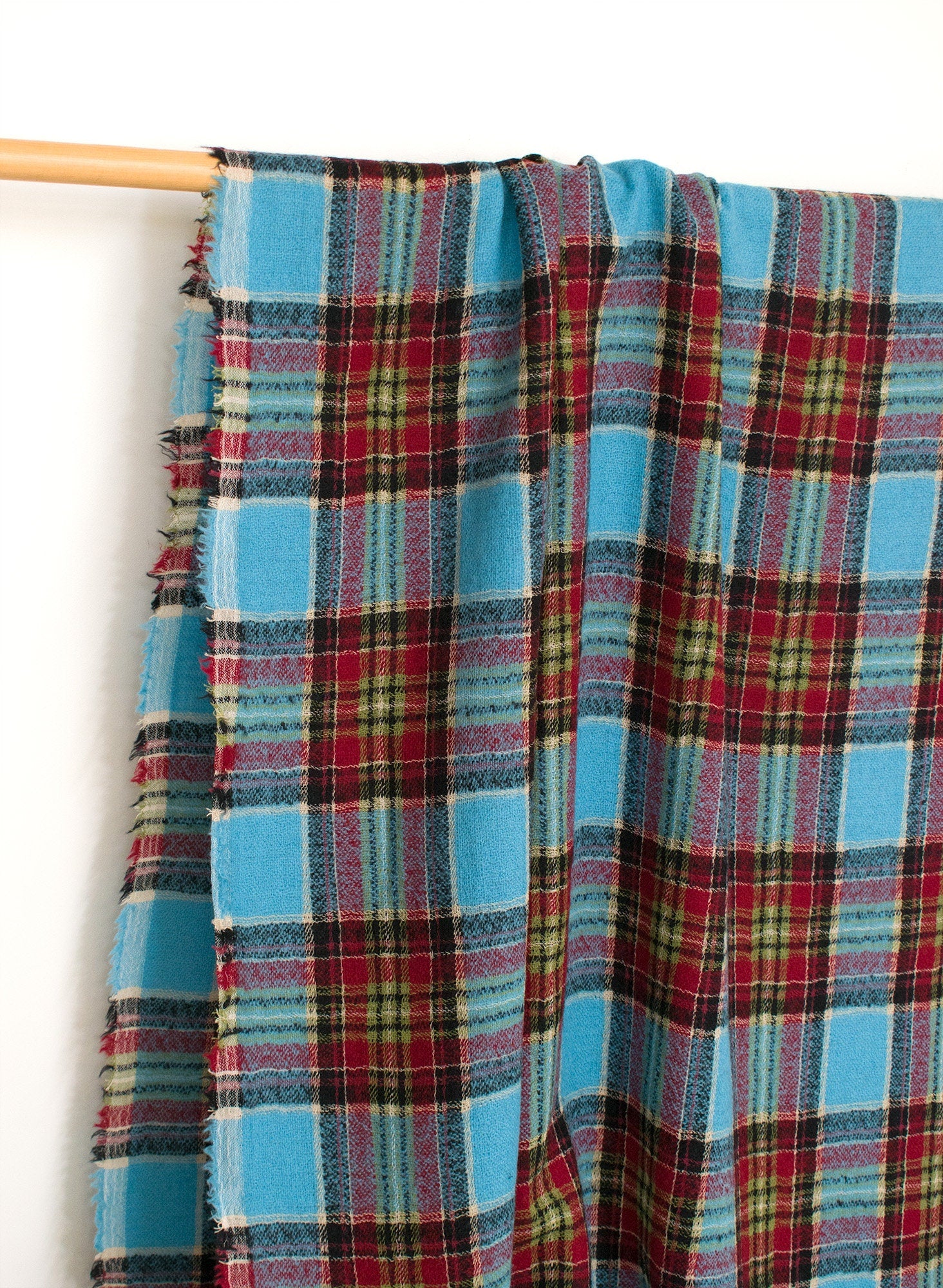 Japanese Fabric Shokunin Collection Yarn-Dyed Wool Tartan Plaid - aqua - 50cm
