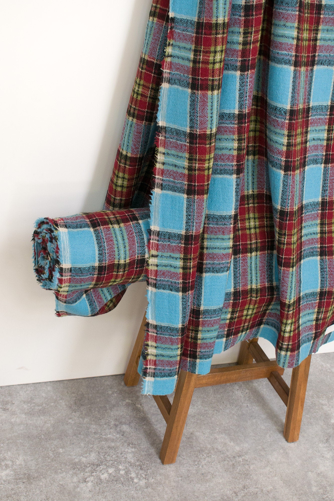 Japanese Fabric Shokunin Collection Yarn-Dyed Wool Tartan Plaid - aqua - 50cm