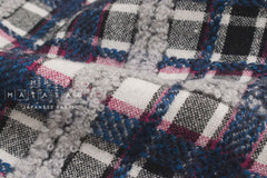 Japanese Fabric Yarn Dyed Wool Textured Plaid - blue, grey - 50cm