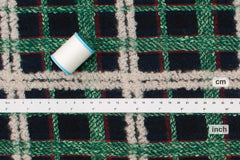 Japanese Fabric Yarn Dyed Wool Textured Plaid - green, navy - 50cm