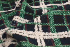 Japanese Fabric Yarn Dyed Wool Textured Plaid - green, navy - 50cm