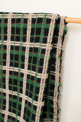 Japanese Fabric Yarn Dyed Wool Textured Plaid - green, navy - 50cm