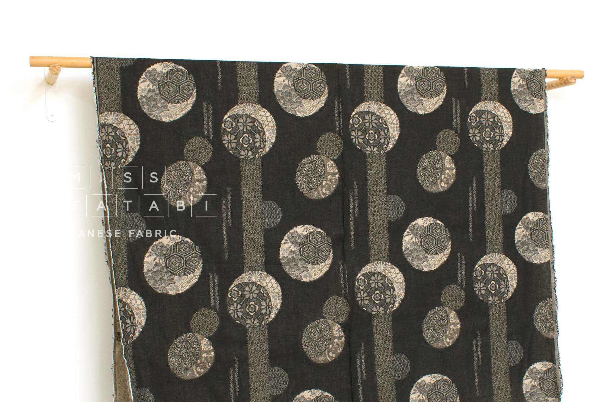 Japanese Fabric Yarn Dyed Jacquard Woven Crescent Moon - black, latte - 50cm