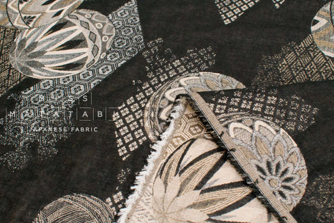 Jacquard Upholstery fabric: Jacquard Canvas Fabric velvet blossom black -  Ma Petite Mercerie