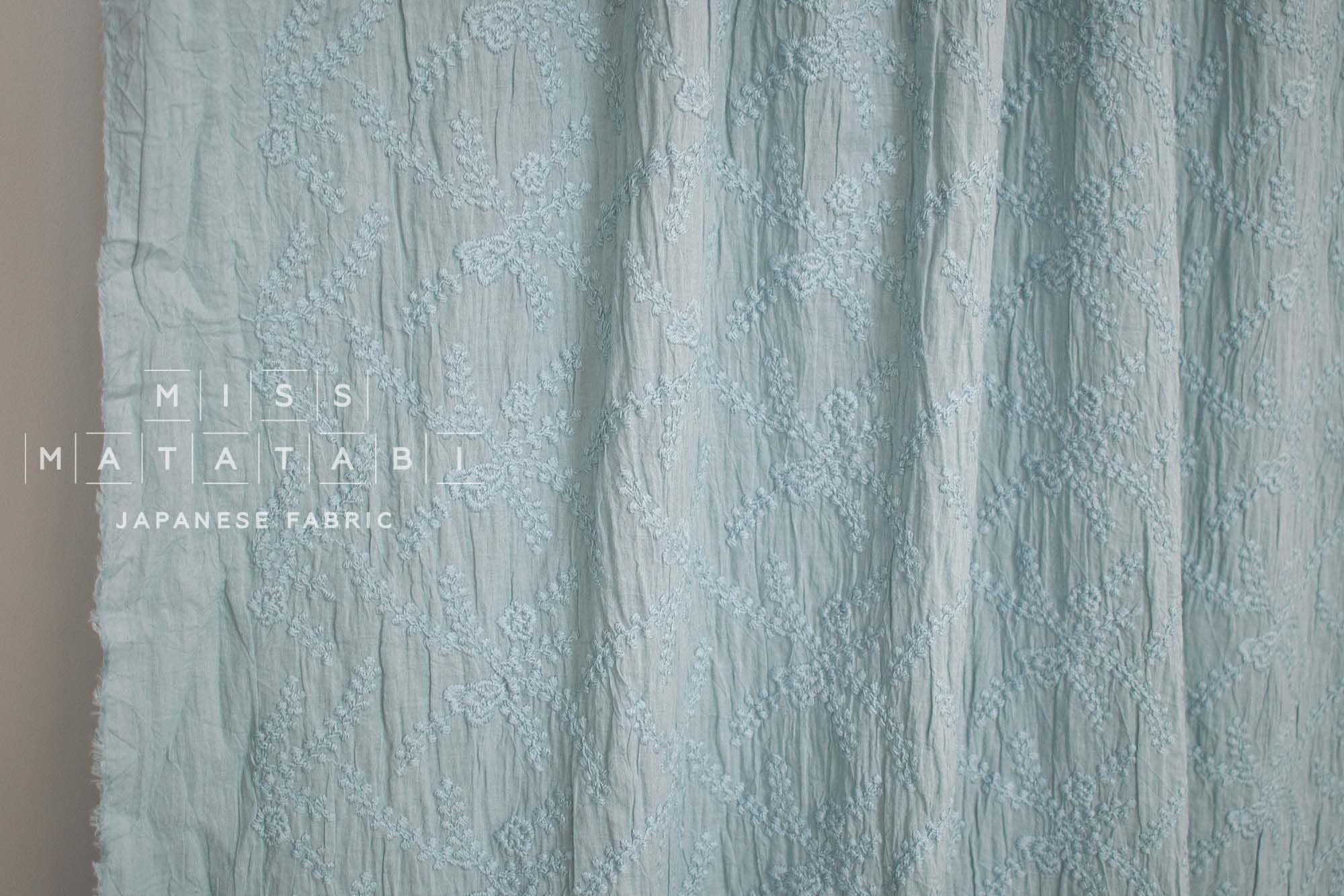Japanese Fabric Shokunin Collection Sun-Dried Embroidered Cotton Lawn - blue -  50cm