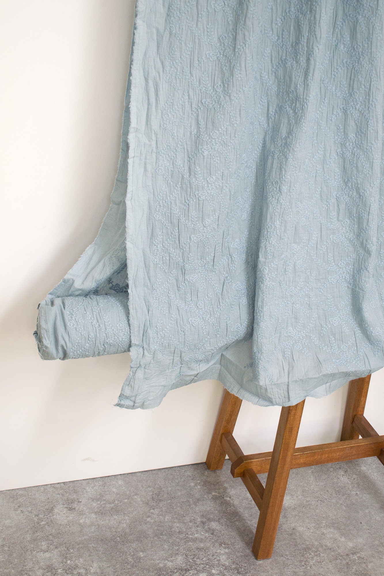Japanese Fabric Shokunin Collection Sun-Dried Embroidered Cotton Lawn - blue -  50cm