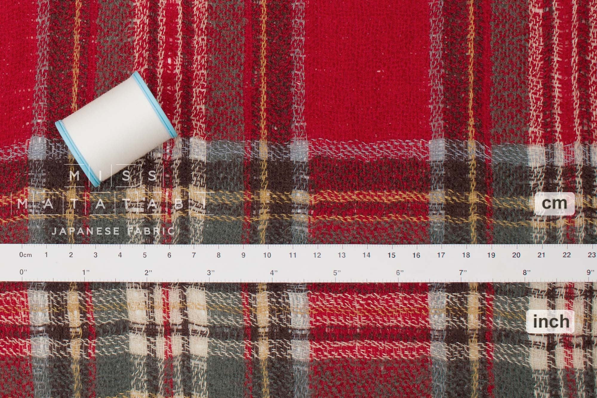 Japanese Fabric Shokunin Collection Yarn-Dyed Wool Tartan Plaid - red - 50cm