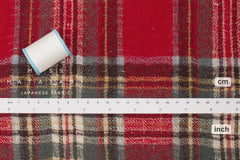Japanese Fabric Shokunin Collection Yarn-Dyed Wool Tartan Plaid - red - 50cm