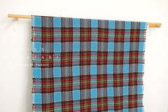 Japanese Fabric Shokunin Collection Yarn-Dyed Wool Tartan Plaid - aqua - 50cm