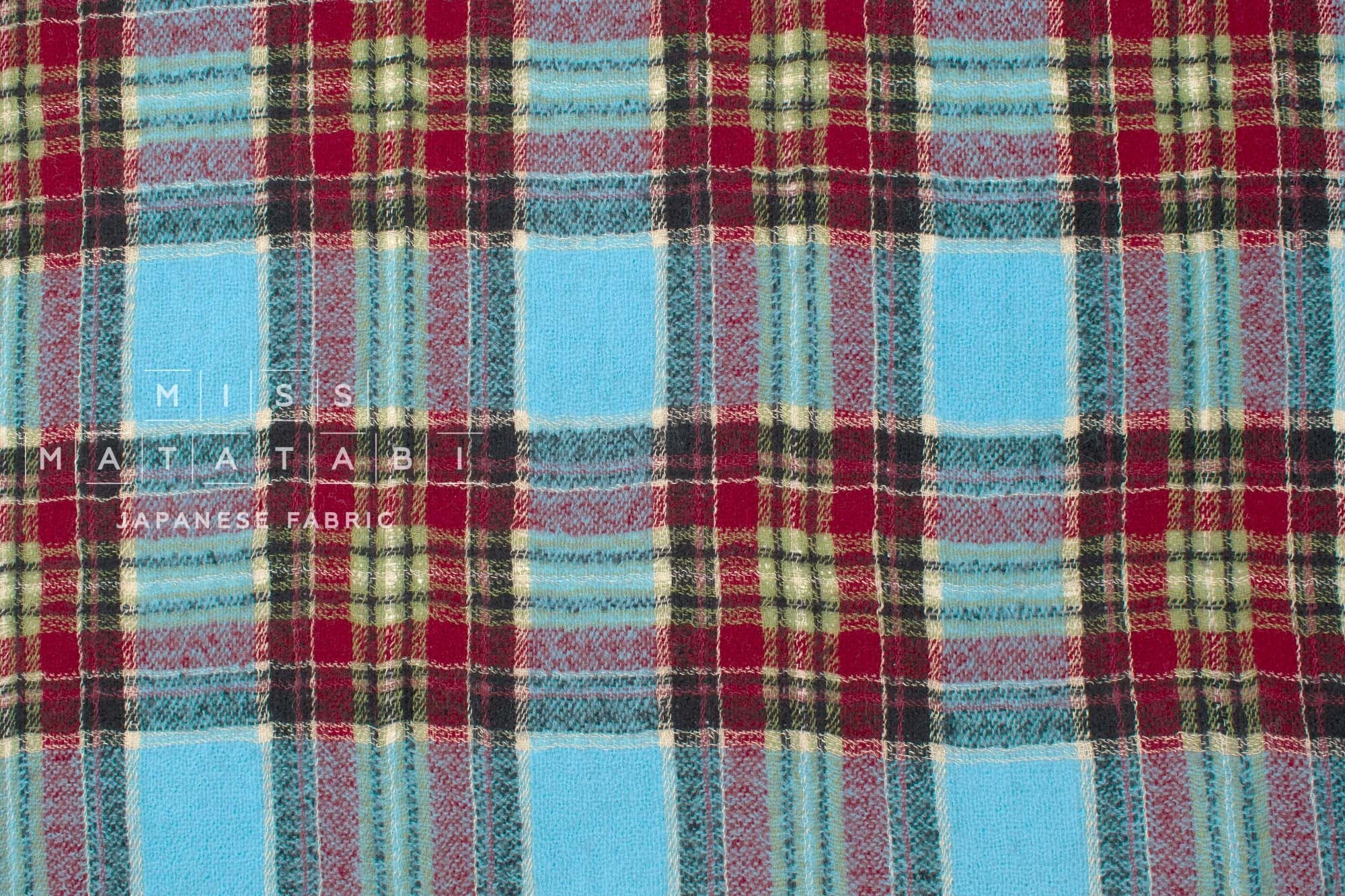 Japanese Fabric Shokunin Collection Yarn-Dyed Wool Tartan Plaid - aqua - 50cm
