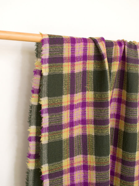 Japanese Fabric Shokunin Collection Yarn-Dyed Wool Tartan Plaid - purple, forest green - 50cm