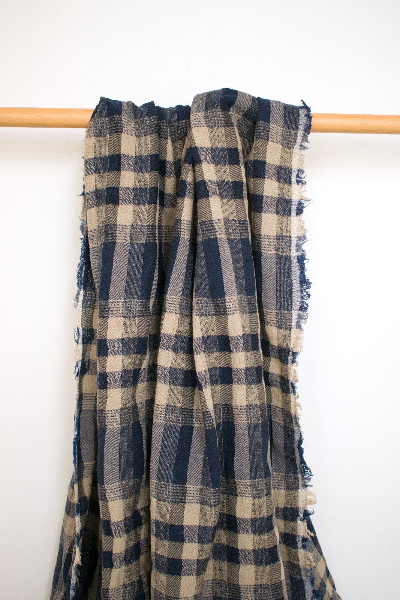 Japanese Fabric Shokunin Collection Yarn-Dyed Wool Blend Check Plaid - blue - 50cm