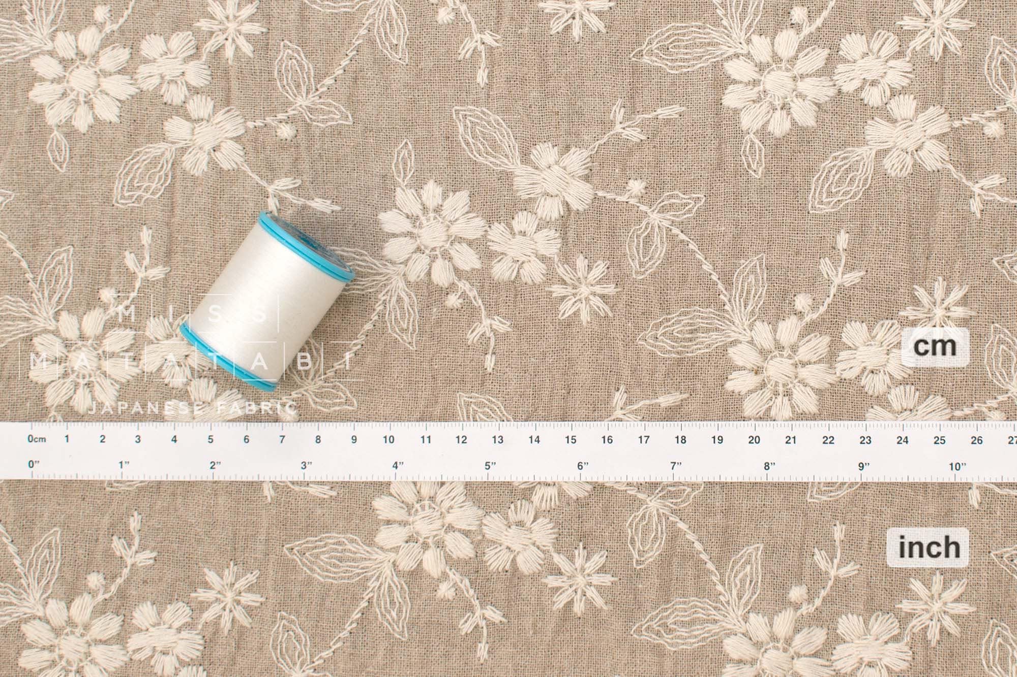 Japanese Fabric Shokunin Collection Sun-Dried Embroidered Linen Blend - natural -  50cm