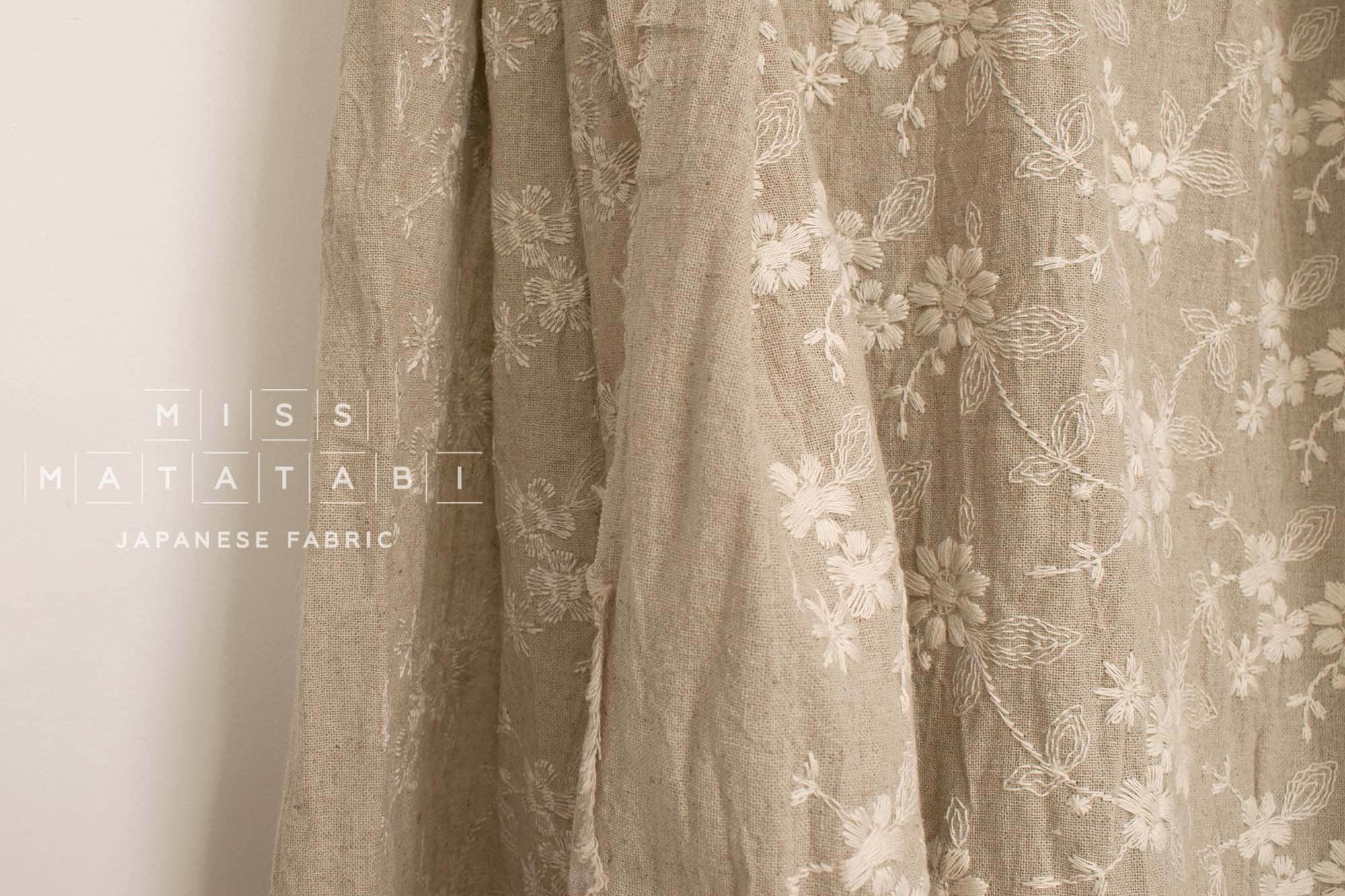 Japanese Fabric Shokunin Collection Sun-Dried Embroidered Linen Blend - natural -  50cm