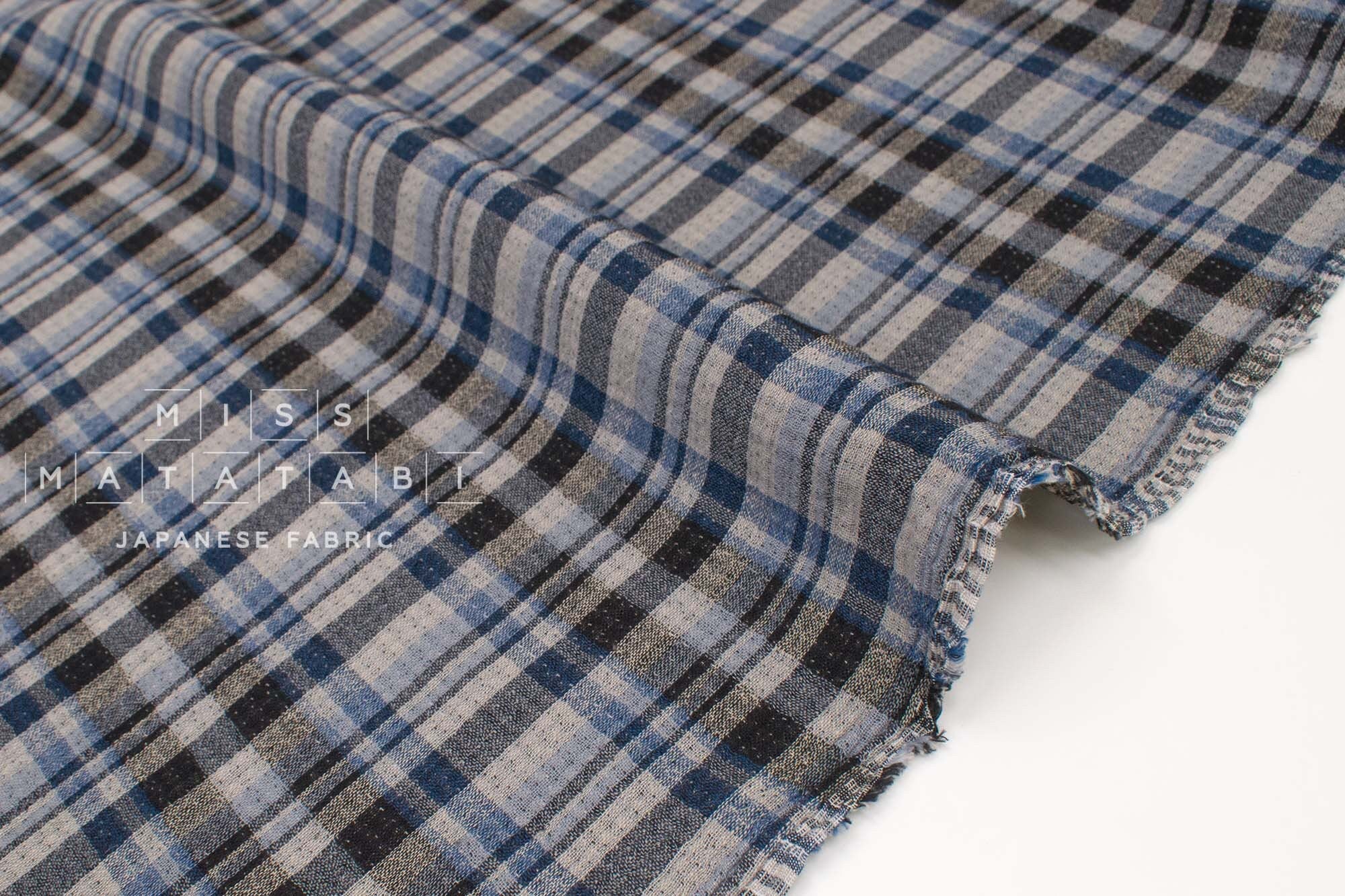 Japanese Fabric Shokunin Collection Yarn-Dyed Plaid and mini gingham - blue - 50cm