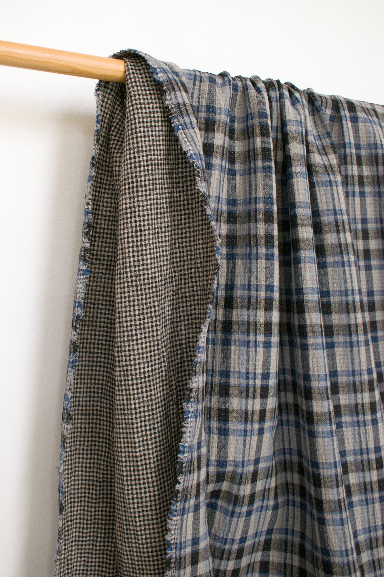 Japanese Fabric Shokunin Collection Yarn-Dyed Plaid and mini gingham - blue - 50cm