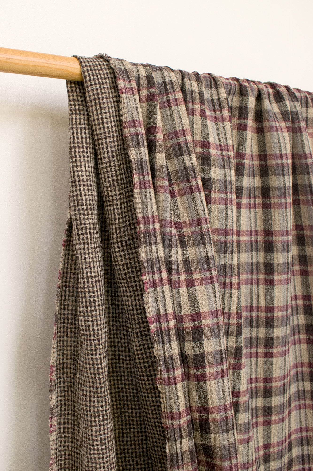 Japanese Fabric Shokunin Collection Yarn-Dyed Plaid and mini gingham - wine - 50cm