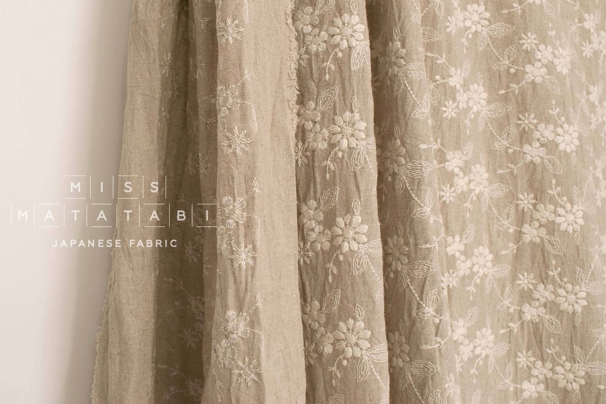Japanese Fabric Shokunin Collection Sun-Dried Embroidered Linen Blend - natural -  50cm