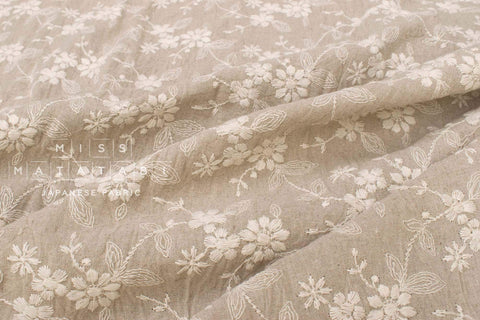 Japanese Fabric Shokunin Collection Sun-Dried Embroidered Linen Blend - natural -  50cm