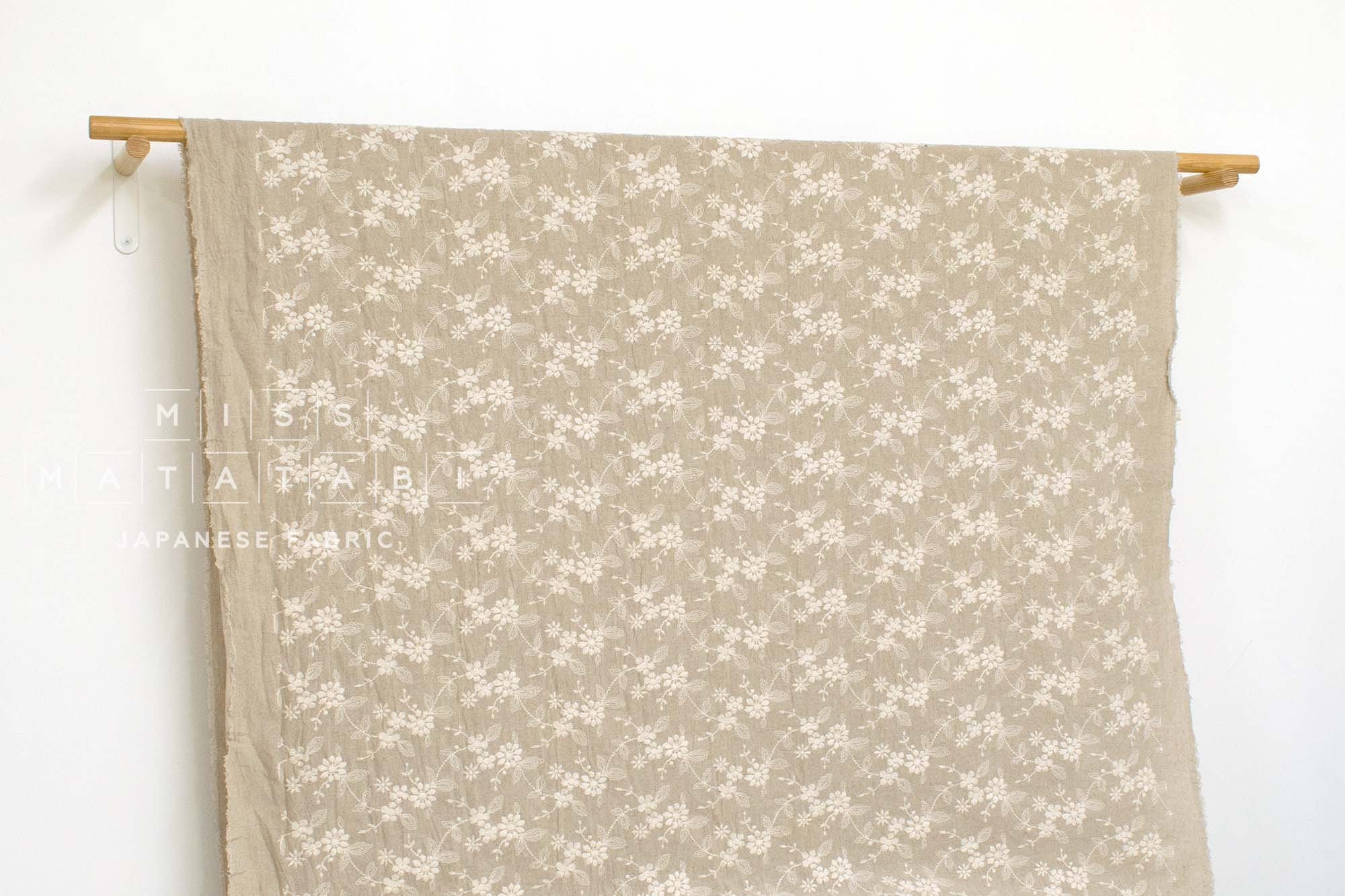 Japanese Fabric Shokunin Collection Sun-Dried Embroidered Linen Blend - natural -  50cm
