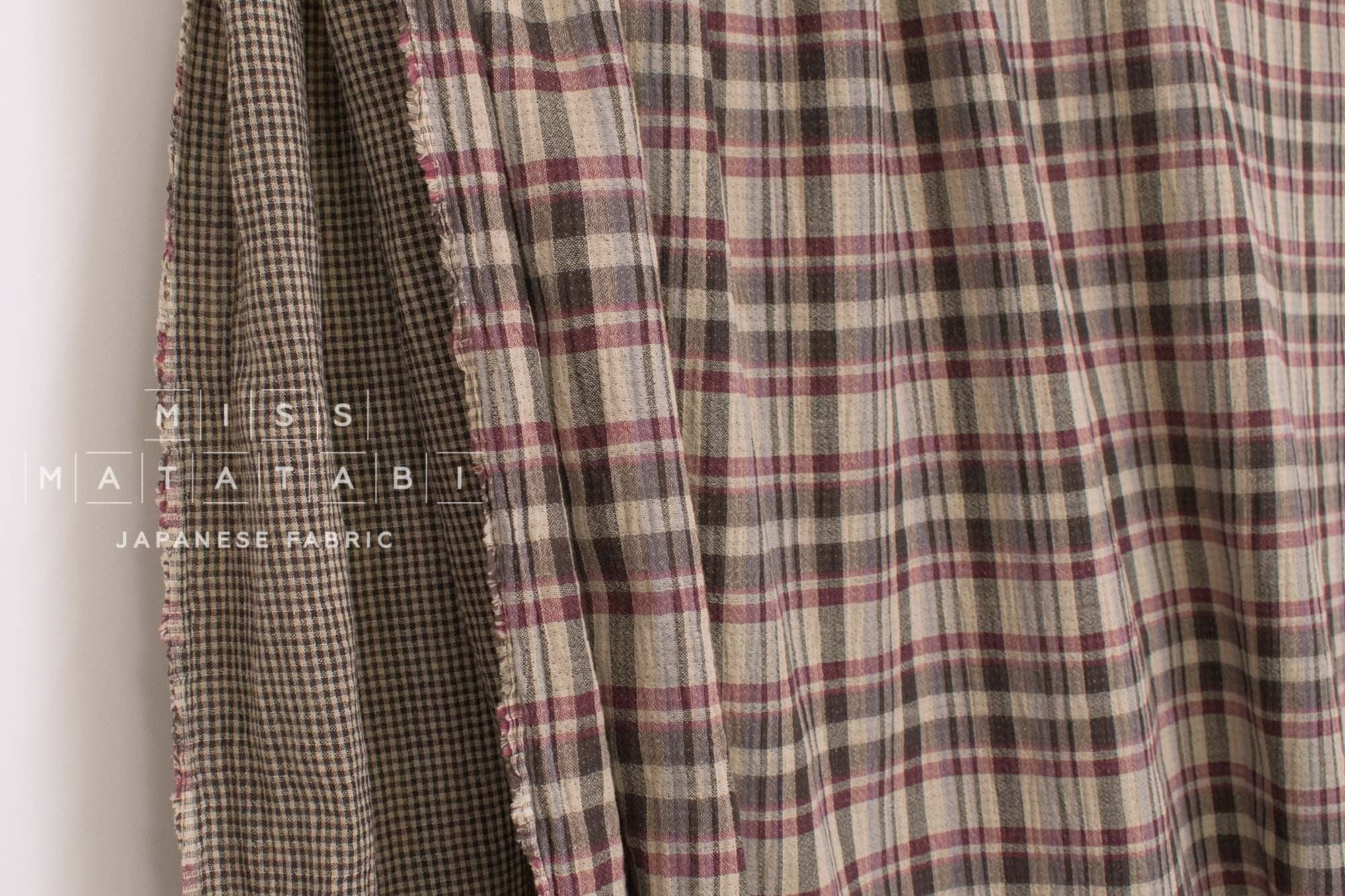 Japanese Fabric Shokunin Collection Yarn-Dyed Plaid and mini gingham - wine - 50cm