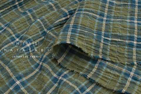 Japanese Fabric Shokunin Collection Yarn-Dyed Plaid Herringbone - green, blue - 50cm