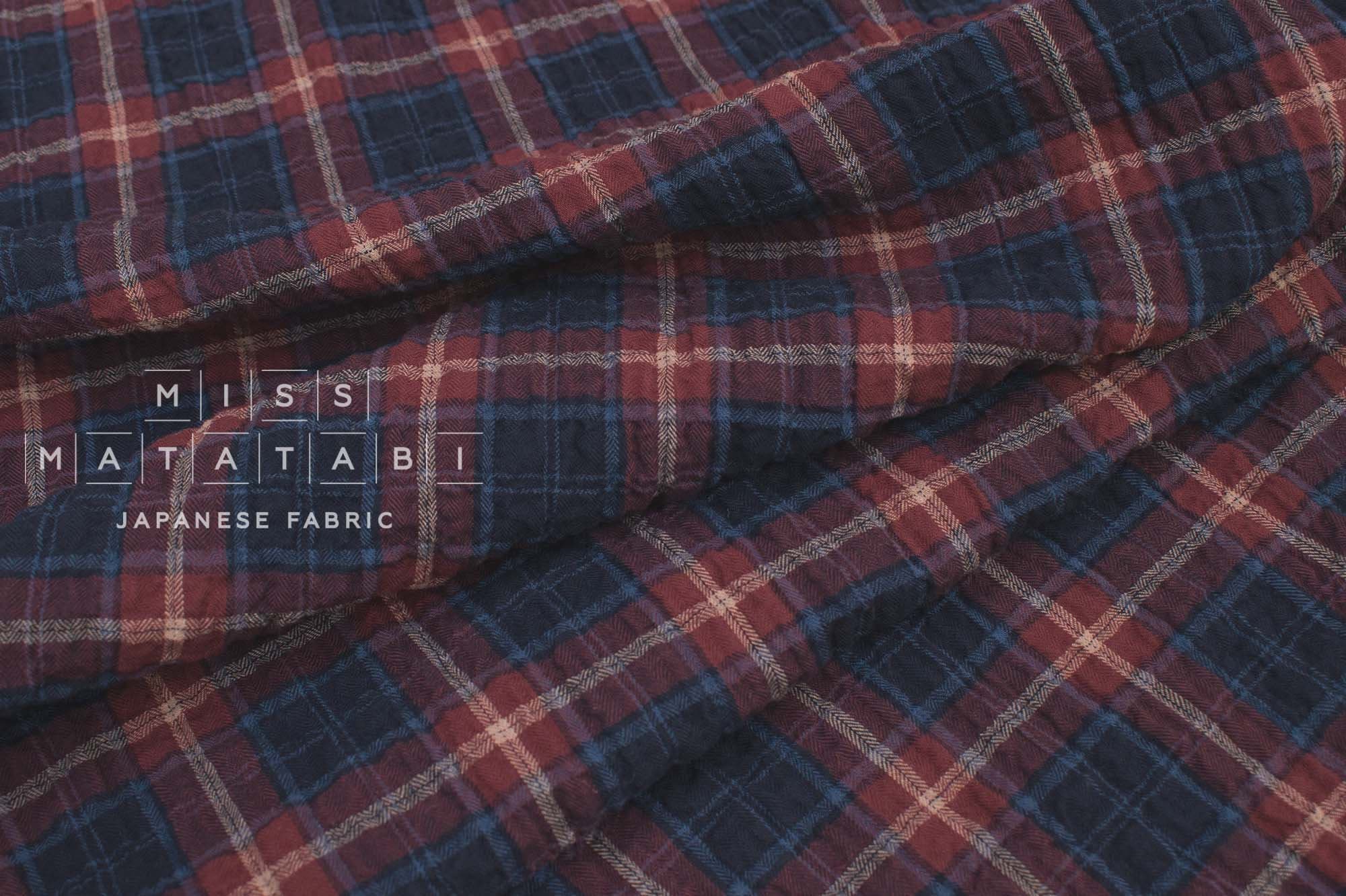 Japanese Fabric Shokunin Collection Yarn-Dyed Plaid Herringbone - blue, red - 50cm
