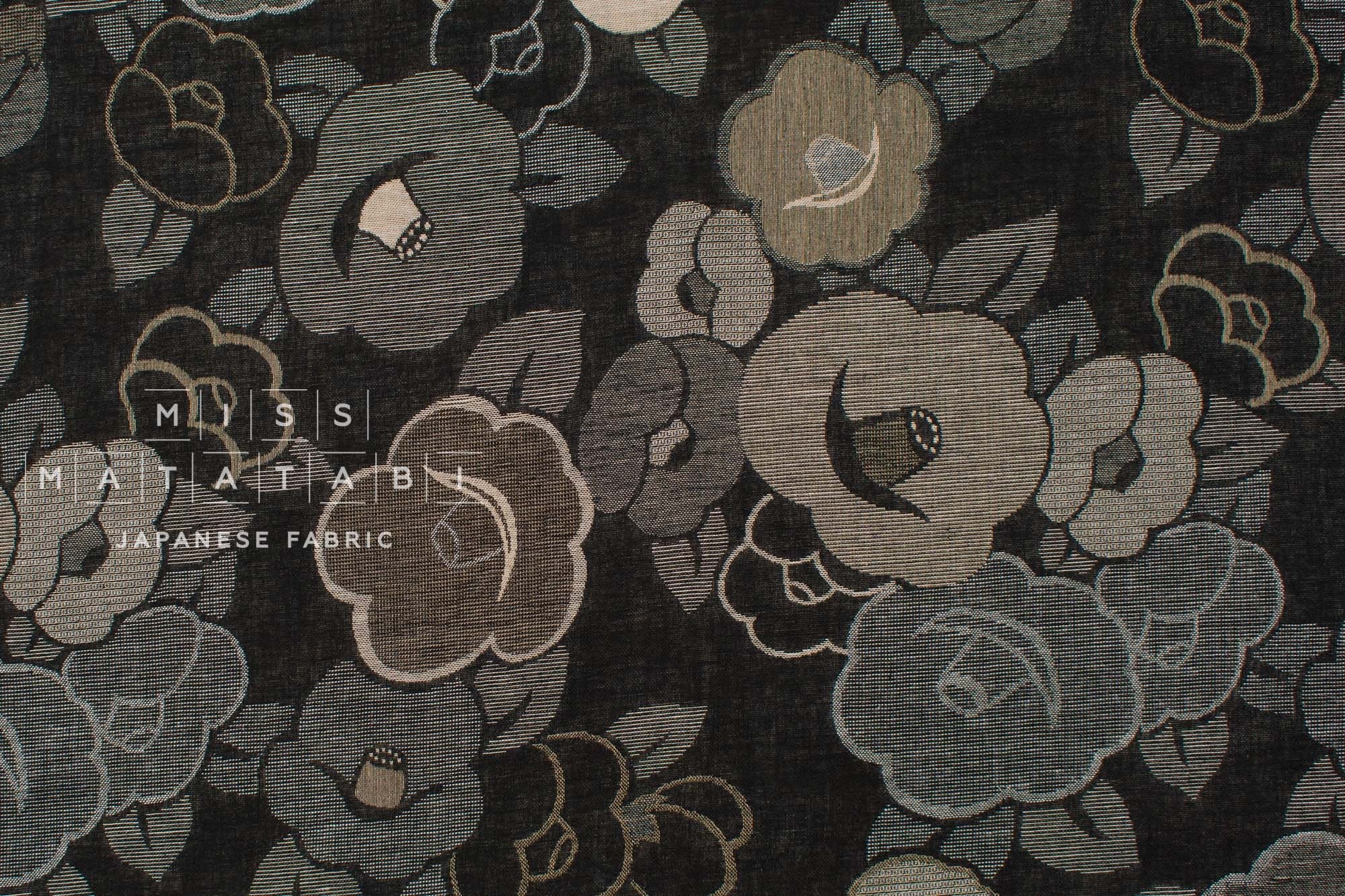 Japanese Fabric - Yarn Dyed Jacquard Retro Tsubaki  - black, latte - 50cm