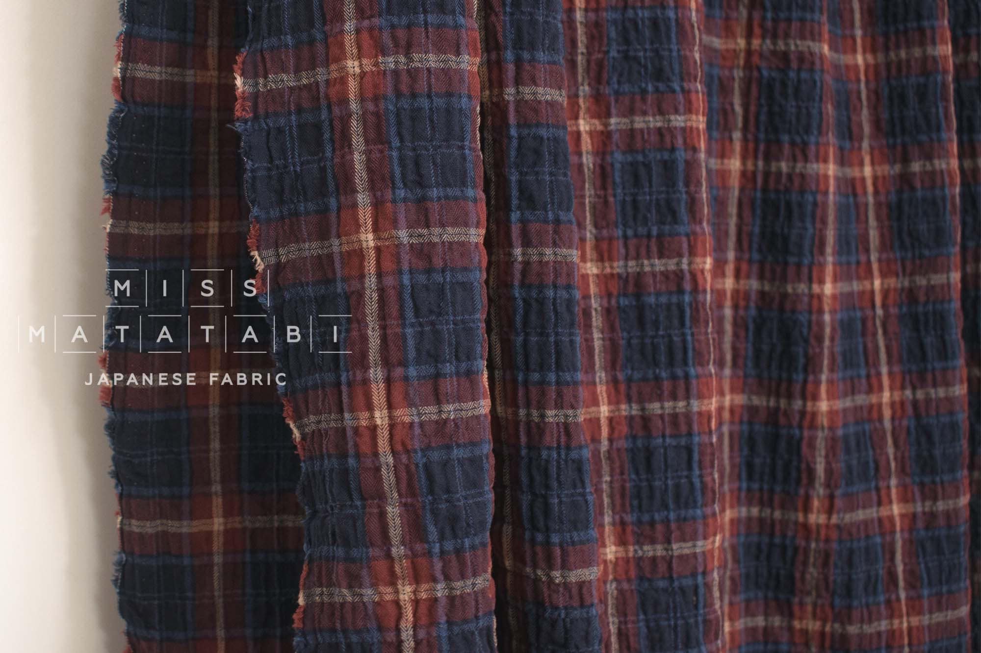 Japanese Fabric Shokunin Collection Yarn-Dyed Plaid Herringbone - blue, red - 50cm
