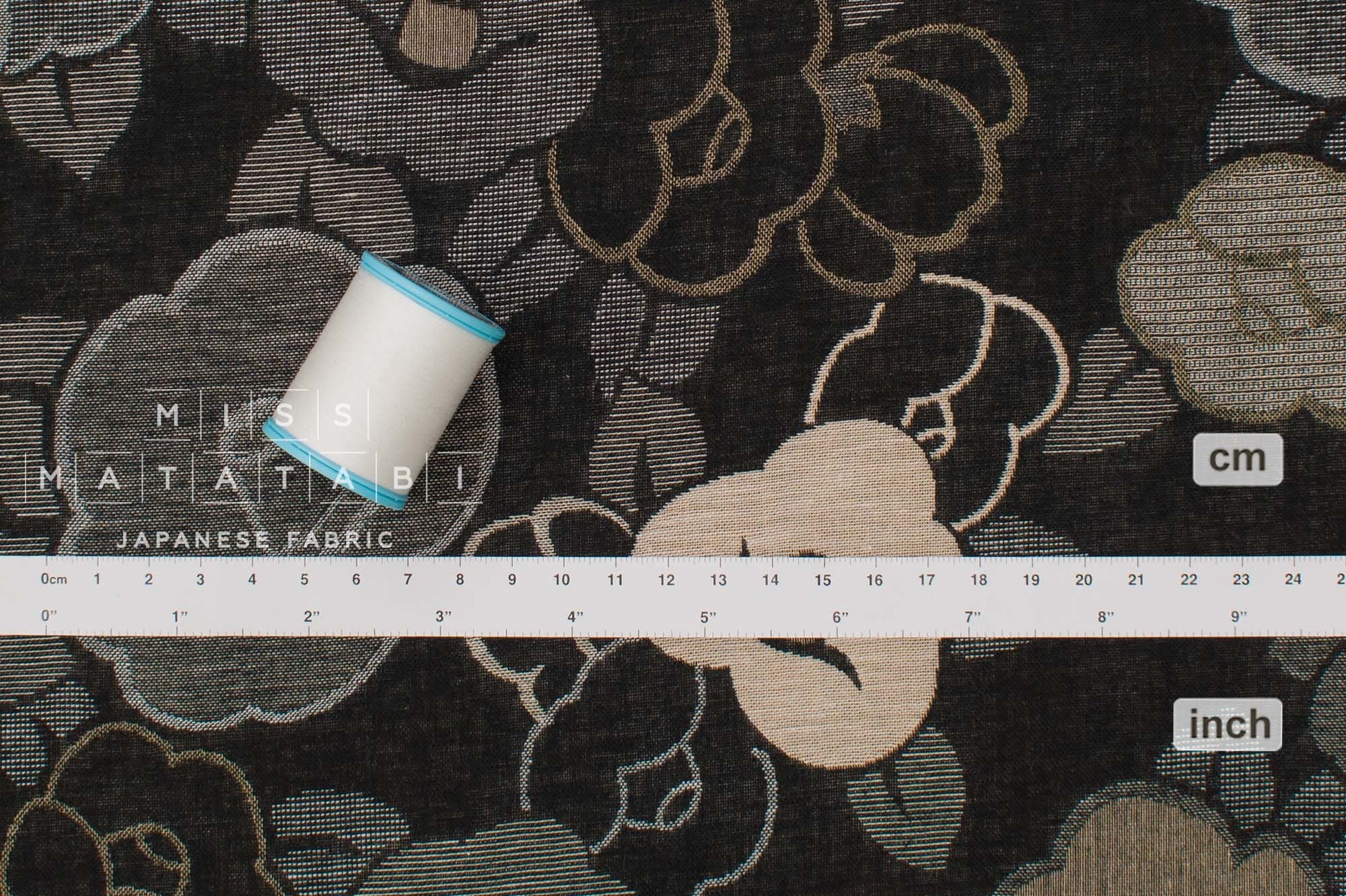 Japanese Fabric - Yarn Dyed Jacquard Retro Tsubaki  - black, latte - 50cm