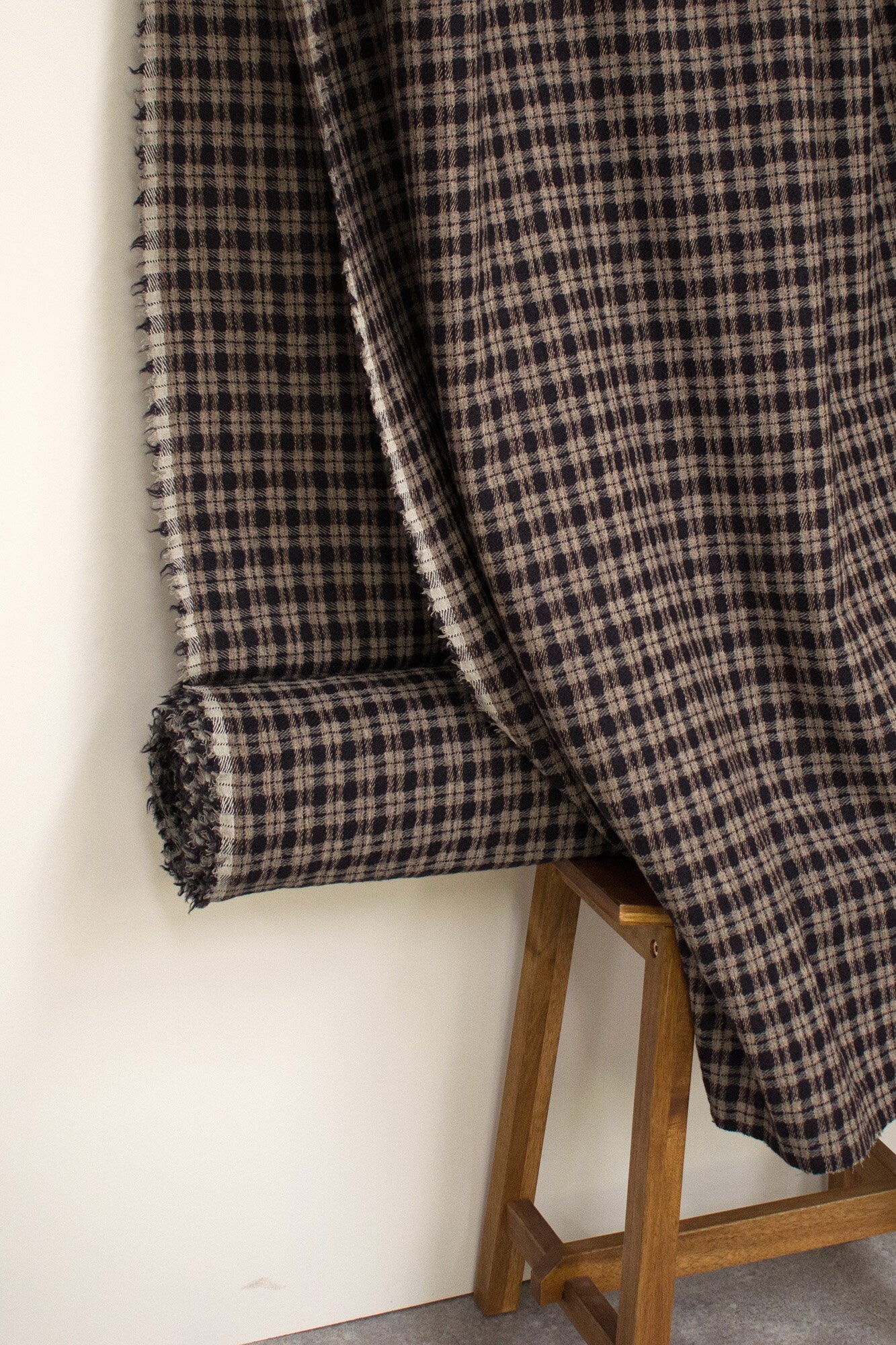 Japanese Fabric Shokunin Collection Yarn-Dyed Wool Cotton Plaid - dark eggplant - 50cm