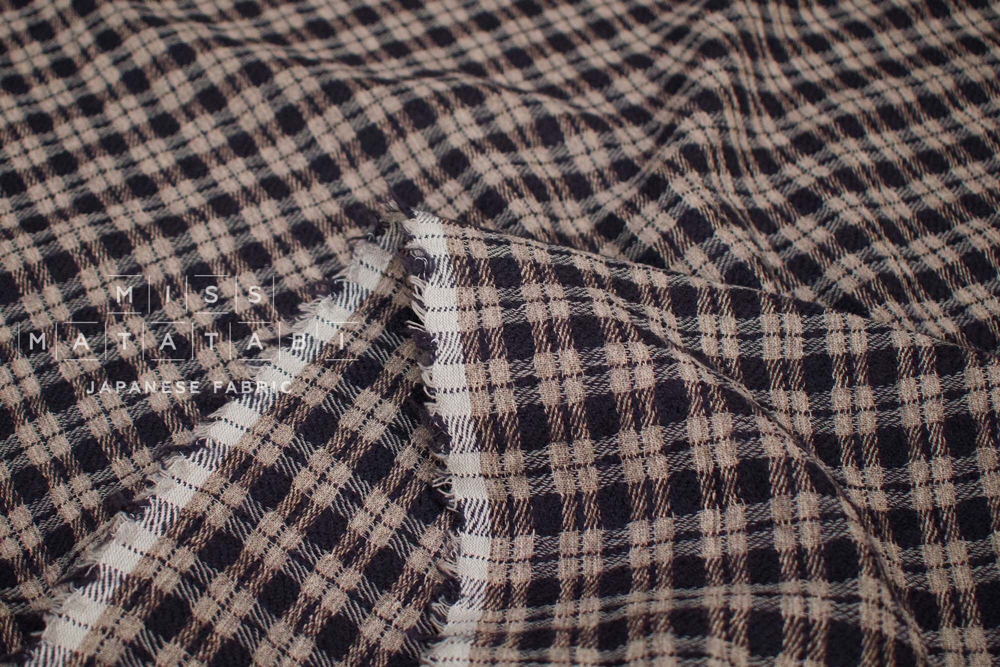 Japanese Fabric Shokunin Collection Yarn-Dyed Wool Cotton Plaid - dark eggplant - 50cm