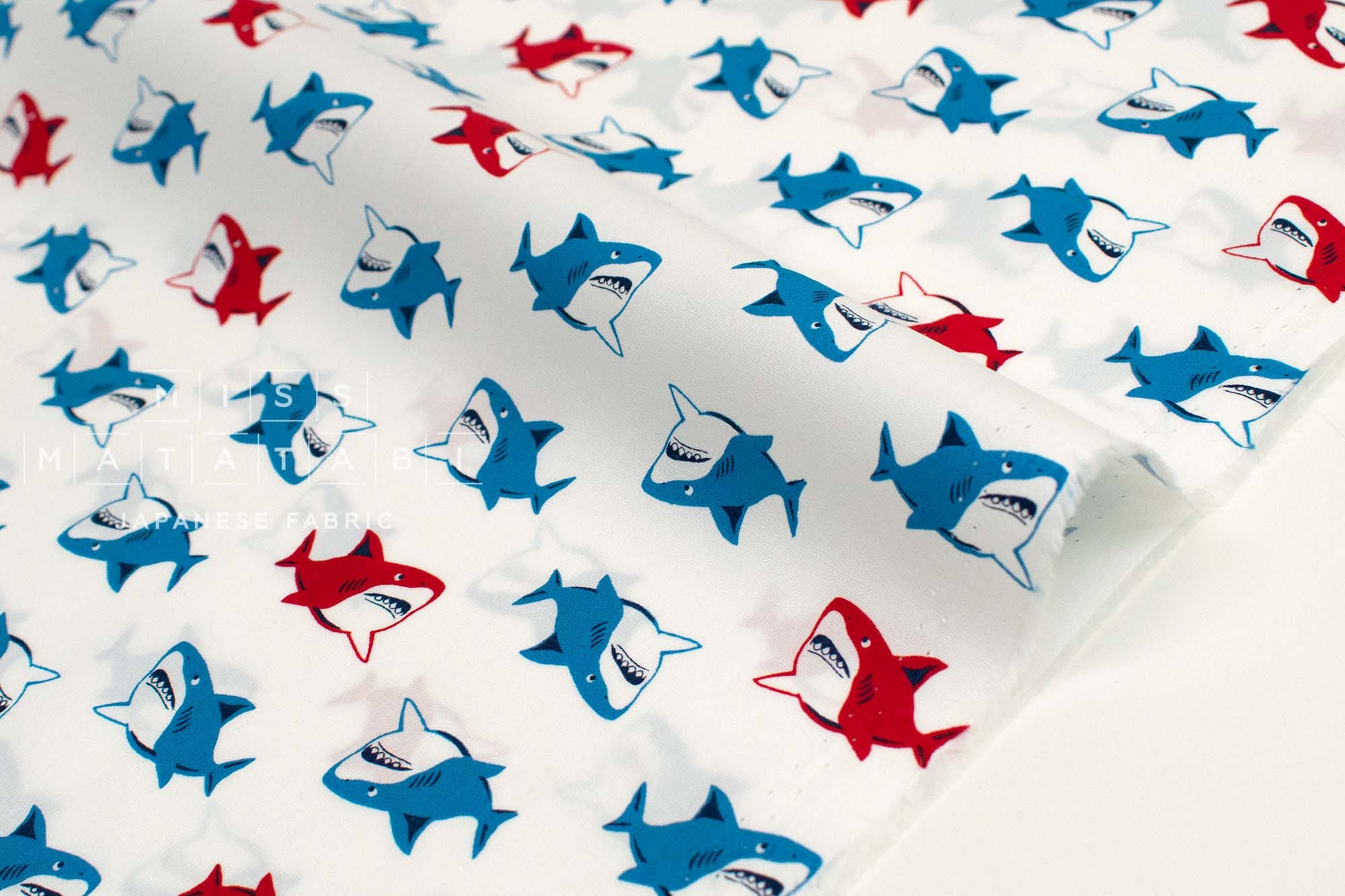 Japanese Fabric Retro Hungry Sharks - 50cm