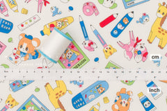 Japanese Fabric Retro Japanese Stationery - cream, multi - 50cm